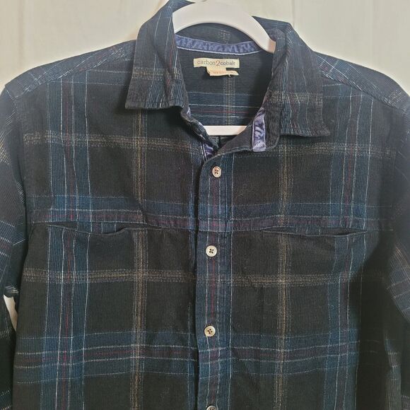 Carbon 2 Cobalt Corduroy Button Up Shirt Mens Size Small Blue Black Plaid Preppy - Picture 3 of 11